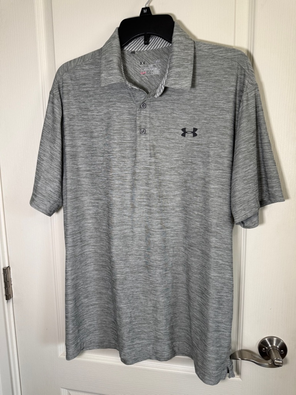 Under Armour HeatGear Polo Gray Loose Fit Performance Golf Shirt Mens LG